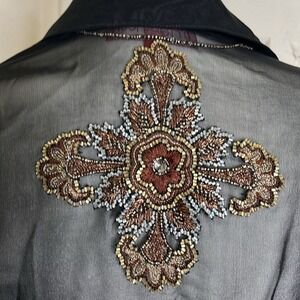 Vintage 90's Y2K  Aftershock 100% Silk Blouse Small Goth Witchy Grunge Cross